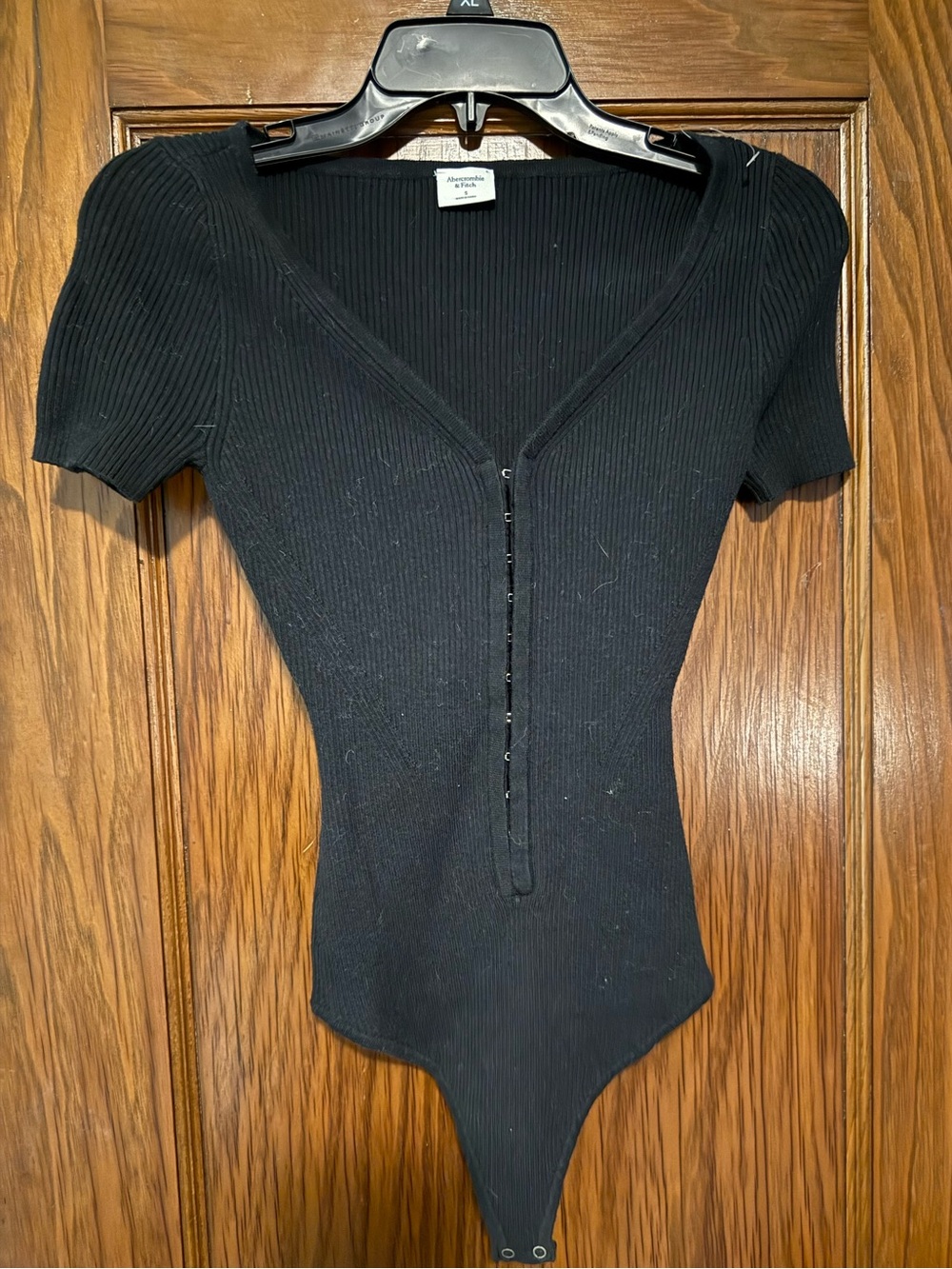 Abercrombie & Fitch Black Ribbed Snap-Front Short Sleeve Bodysuit